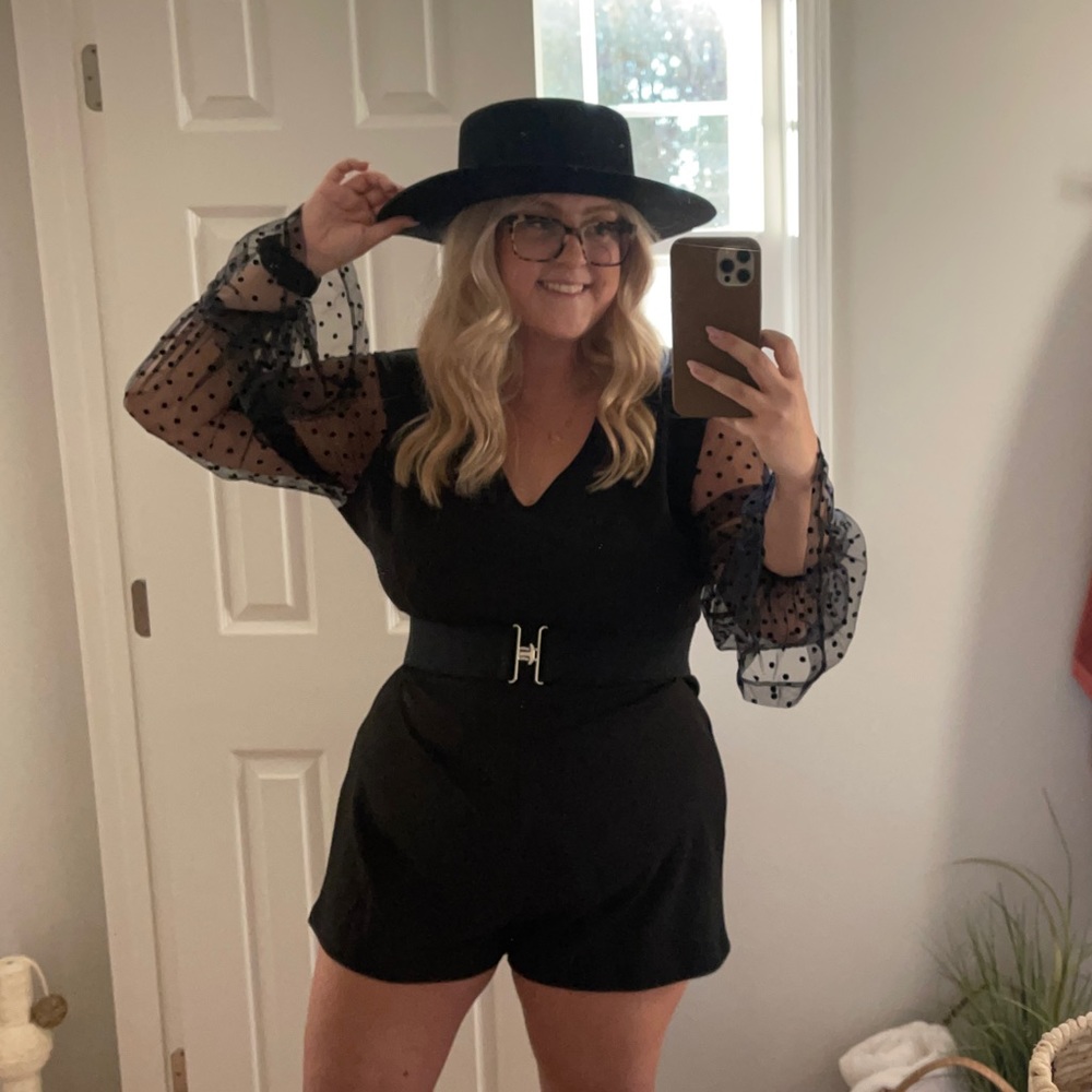 Romper with sheer sleeve